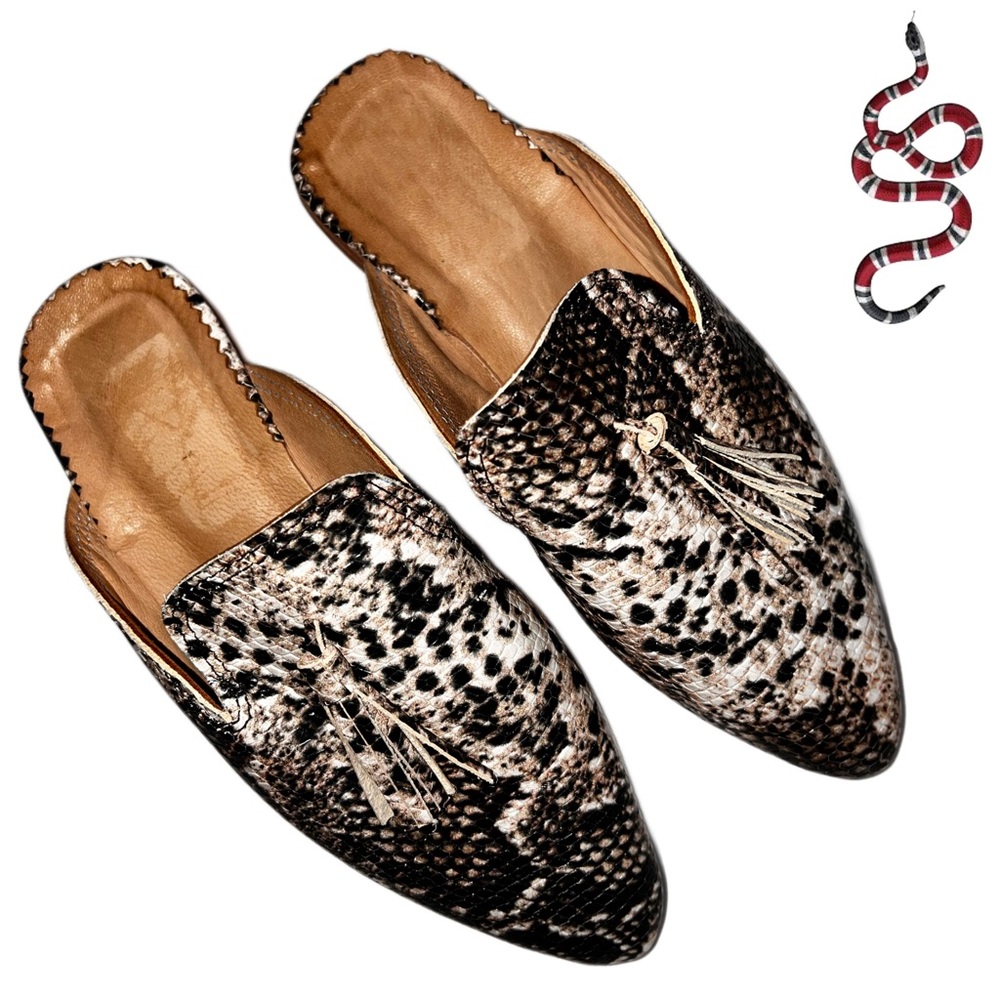 Snake Print Tasseled Mules